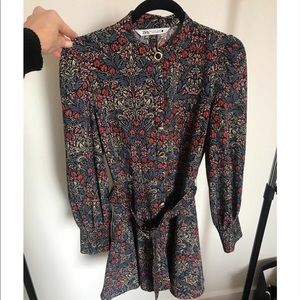 Zara flowers dress button down and belted
